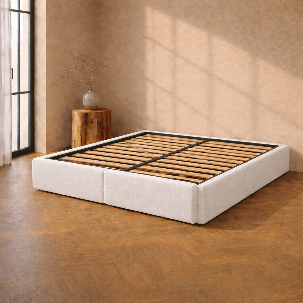 Lit Coffre 140×200 Arcio Blanc – Coffre + Tiroirs, Tissu