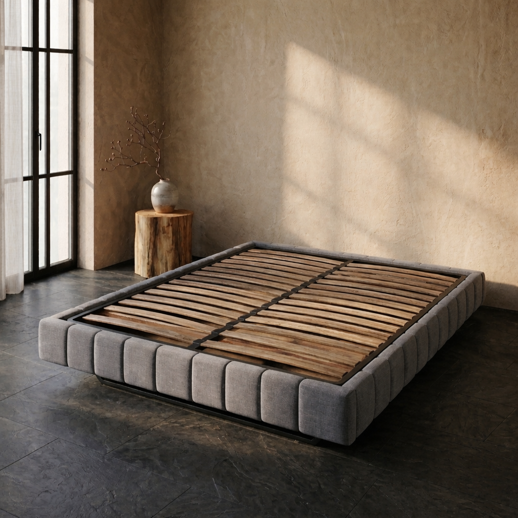 Lit Coffre 160×200 Kubo Gris – Tissu Matelassé, LED Intégrée