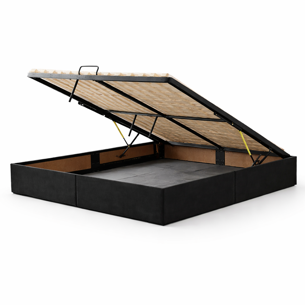 Lit Coffre 160×200 Nox Noir – Plateforme Basse, Rangement Intégré