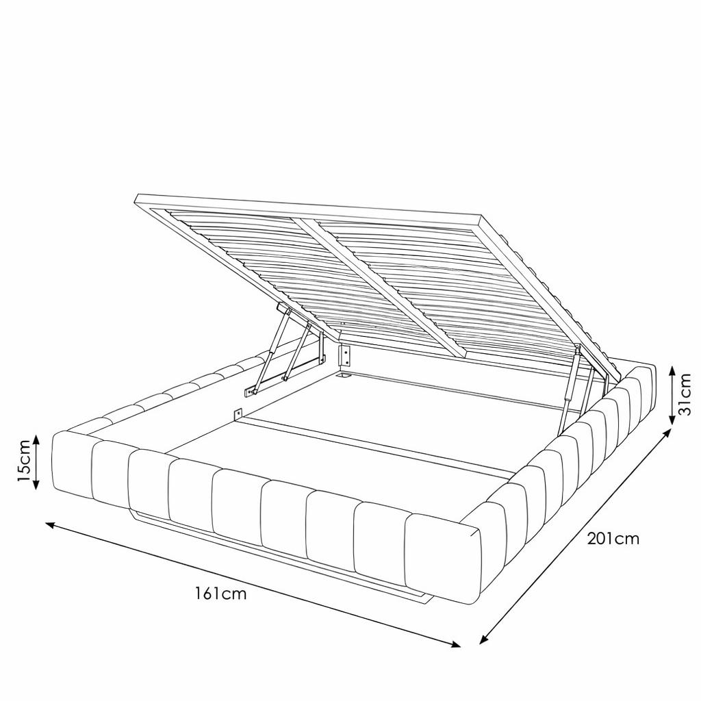 Lit Coffre 160×200 Kubo Gris – Tissu Matelassé, LED Intégrée