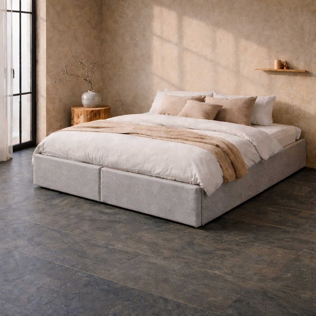 Lit Coffre 140×200 Arcio Gris – Coffre + Tiroirs, Tissu