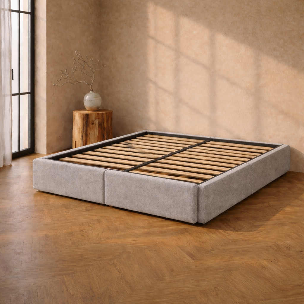Lit Coffre 140×200 Arcio Gris – Coffre + Tiroirs, Tissu