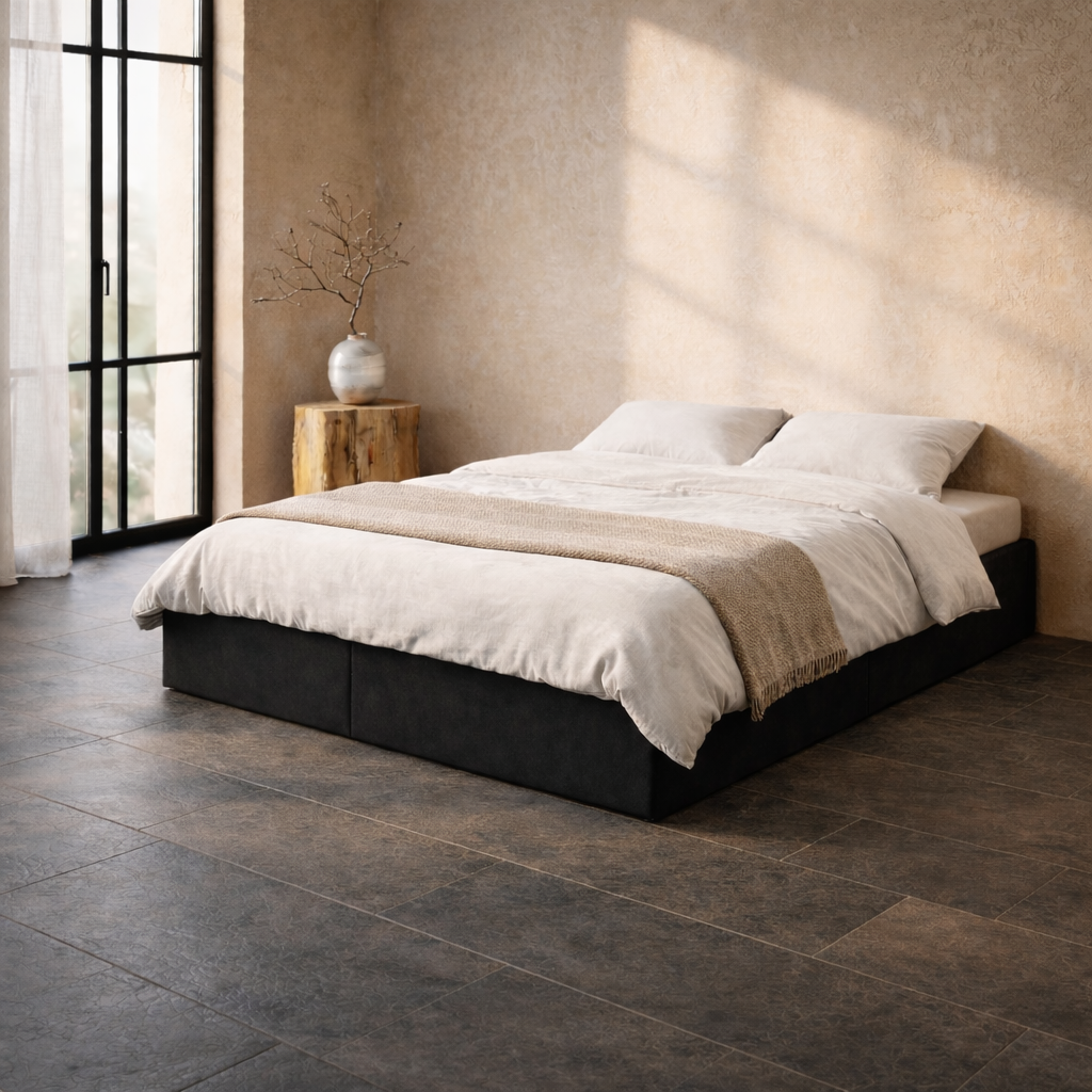 Lit Coffre 160×200 Nox Noir – Plateforme Basse, Rangement Intégré