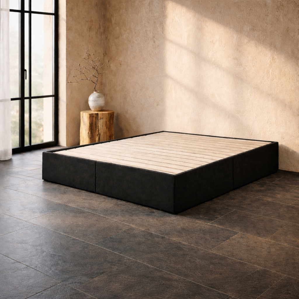 Lit Coffre 160×200 Nox Noir – Plateforme Basse, Rangement Intégré