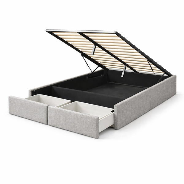 Lit Coffre 140×200 Arcio Gris – Coffre + Tiroirs, Tissu