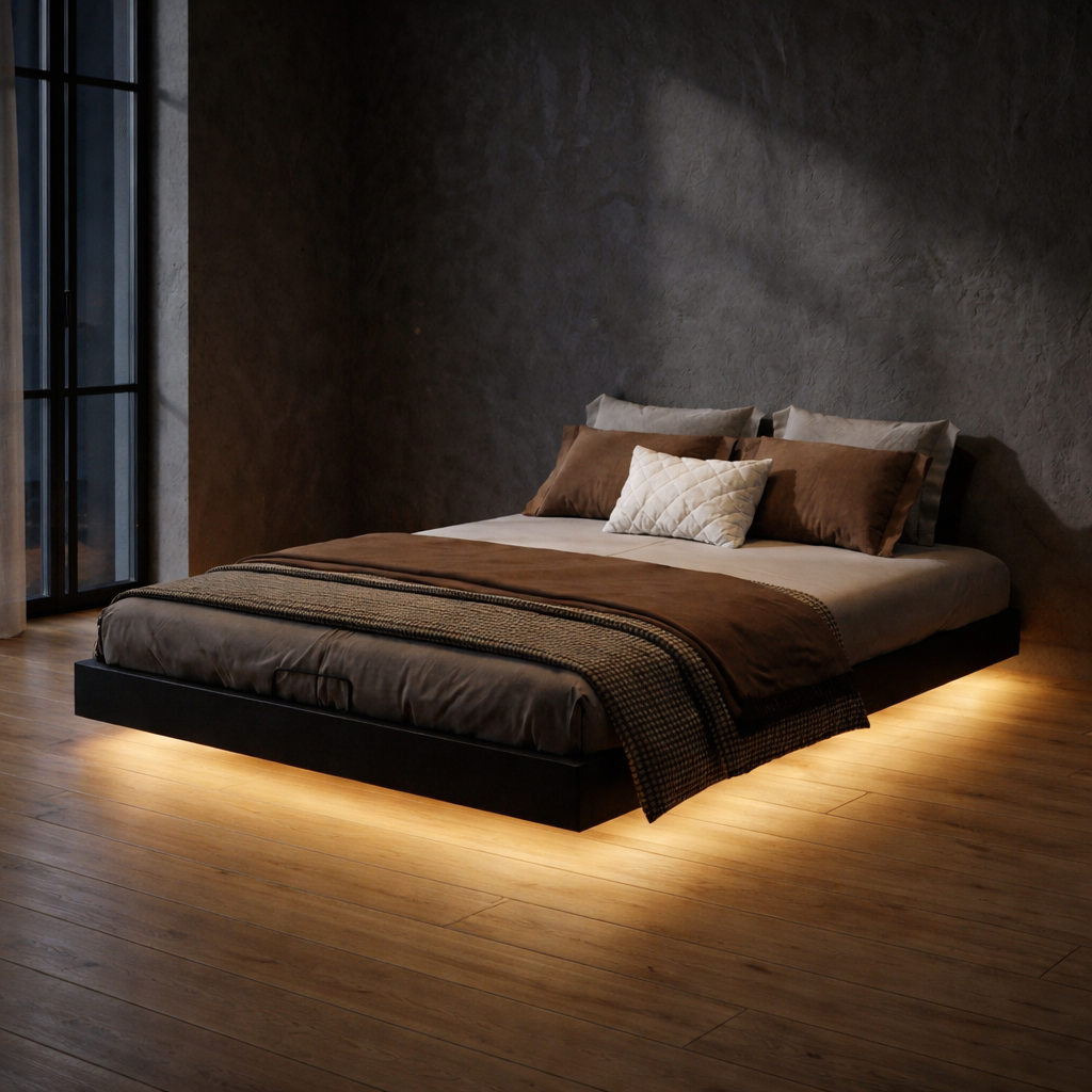 Lit Coffre 160×200 Kuro Noir – Plateforme LED, Sommier à Lattes