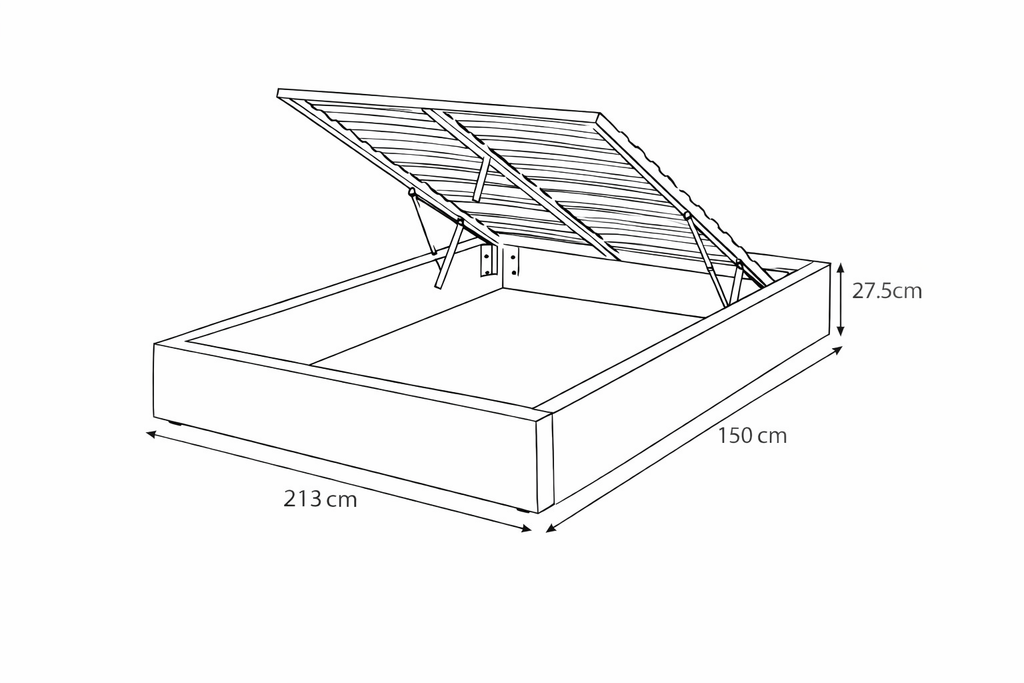 Lit Coffre 150×200 Mino Gris – Tissu, Rangement Intégré