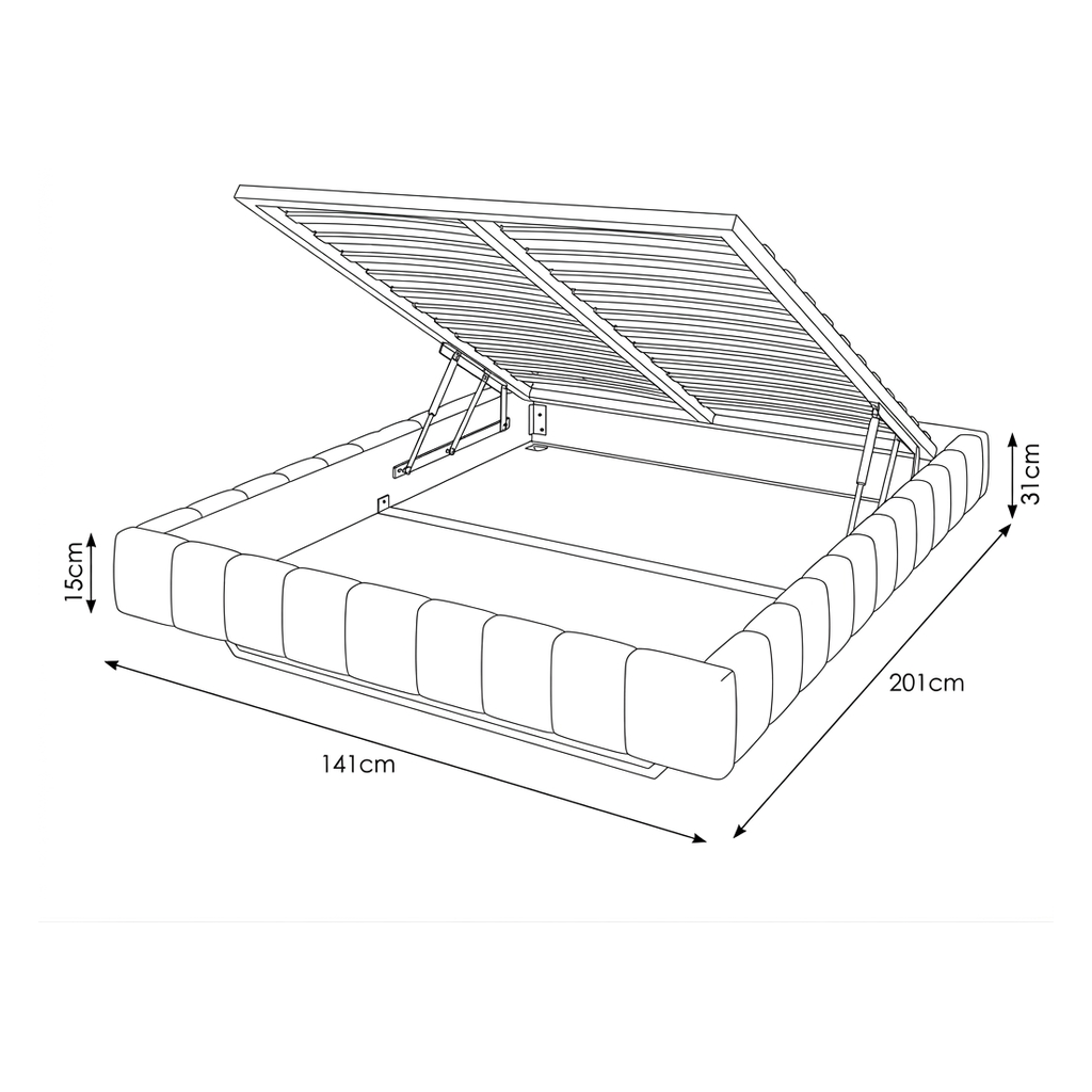 Lit Coffre 140×200 Kubo Gris – Tissu Matelassé, LED Intégrée