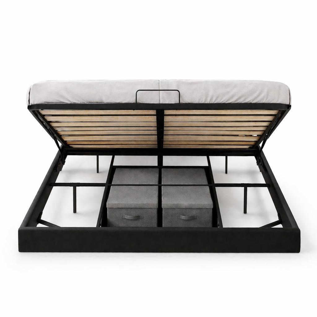Lit Coffre 160×200 Kuro Noir – Plateforme LED, Sommier à Lattes