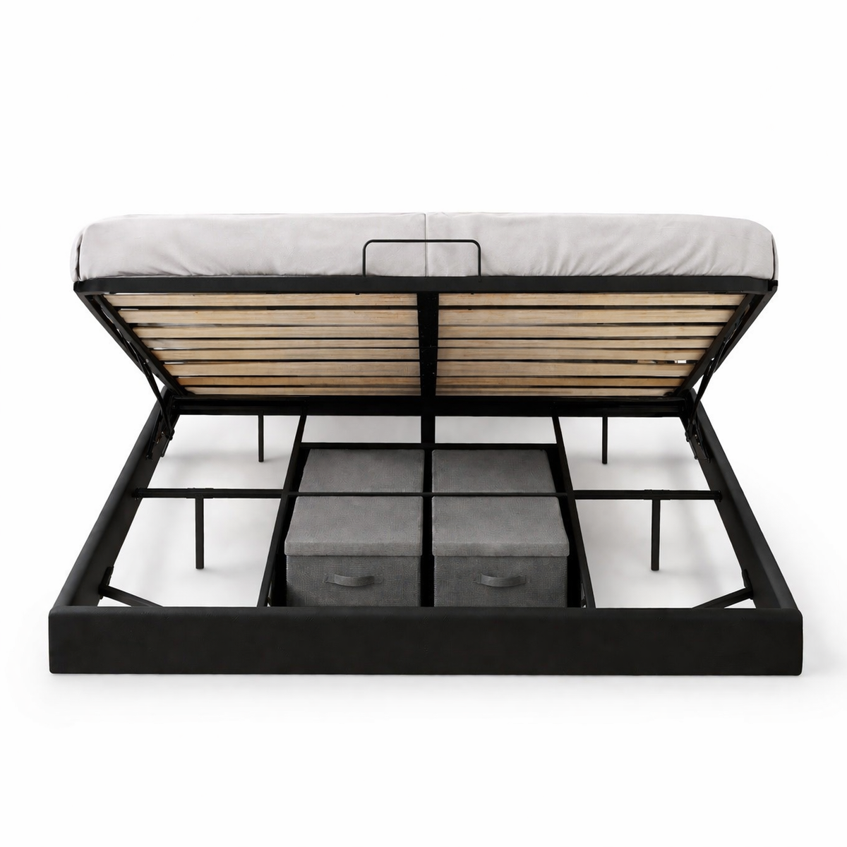Lit Coffre 160×200 Kuro Noir – Plateforme LED, Sommier à Lattes