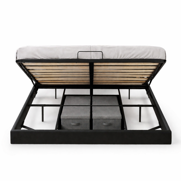 Lit Coffre 160×200 Kuro Noir – Plateforme LED, Sommier à Lattes