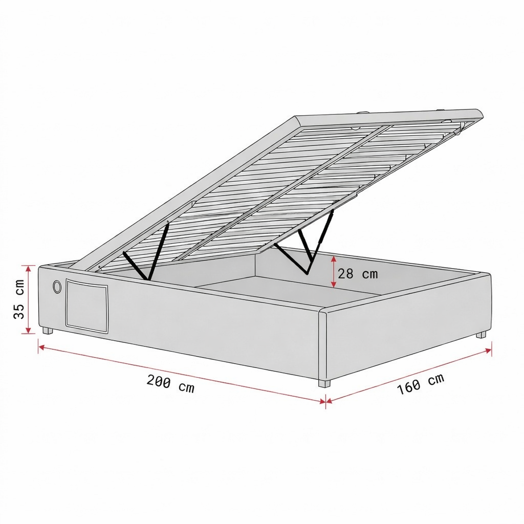 Lit Coffre 160×200 Hako Beige – Tissu Lin, Port USB Intégré