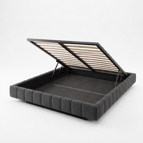 Lit Coffre 160×200 Kubo Gris – Tissu Matelassé, LED Intégrée